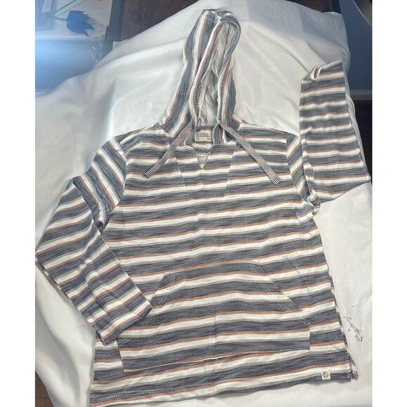 Free Planet Large Beach hooded pancho blue/tan/rust preowned - Picture 1 of 6